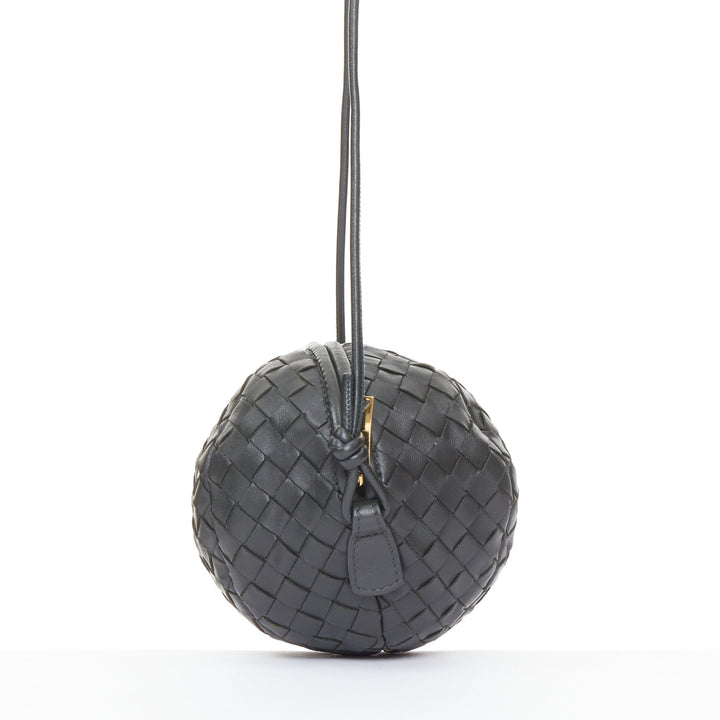 BOTTEGA VENETA 2023 Mava Mini dark grey intrecciato woven lambskin sphere bag