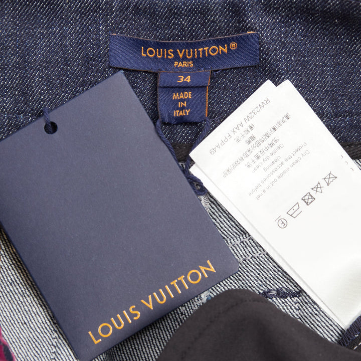 LOUIS VUITTON Flocked Monogram burgundy blue monogram denim shorts XS