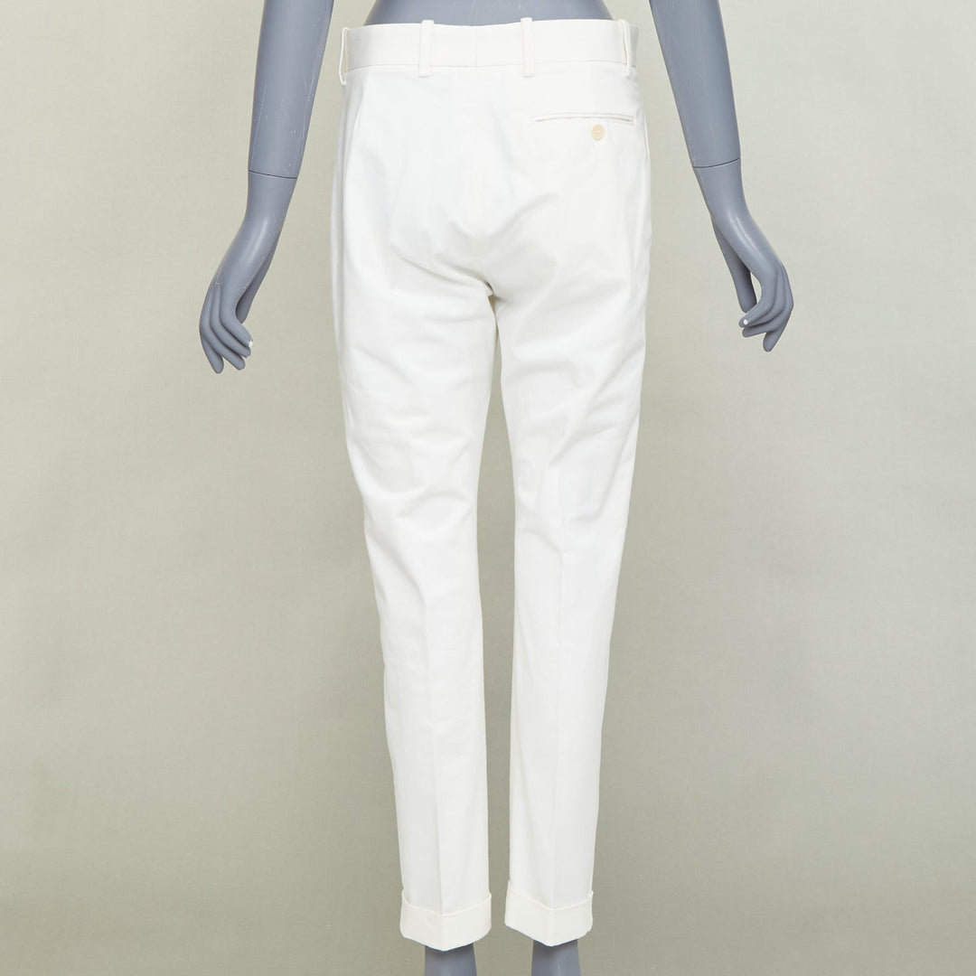 BOTTEGA VENETA off white cotton blend straight leg rolled cuff pants IT44 XS