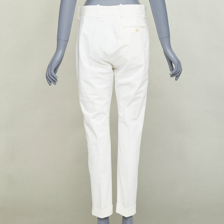 BOTTEGA VENETA off white cotton blend straight leg rolled cuff pants IT44 XS