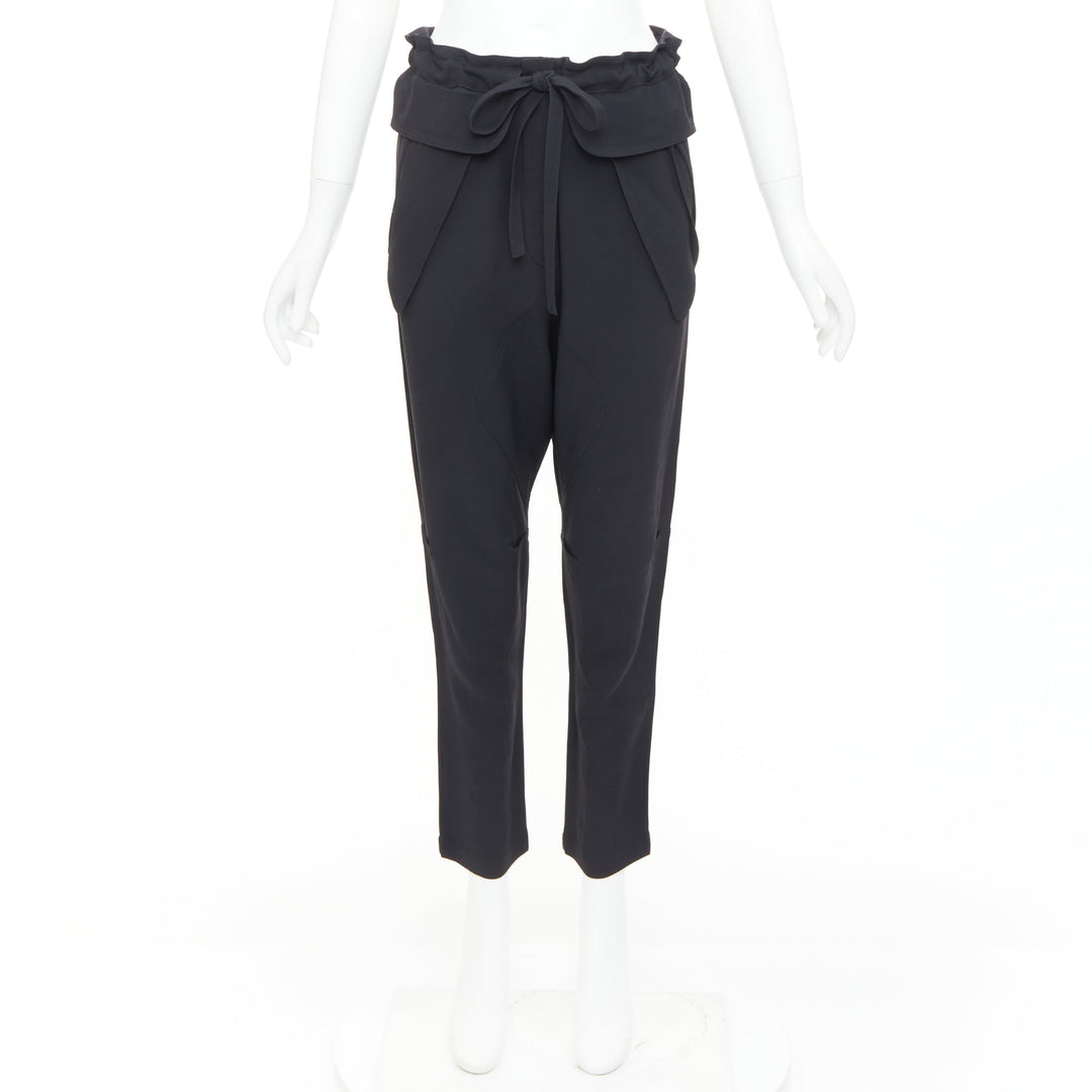 CHLOE black cady flap pocket bow front paperbag cropped harem trousers