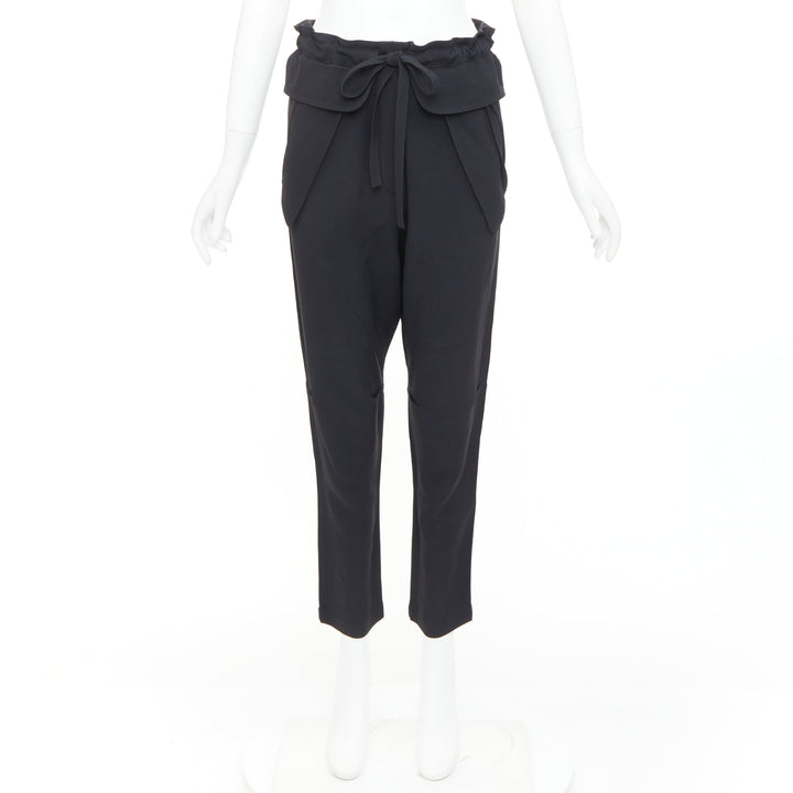 CHLOE black cady flap pocket bow front paperbag cropped harem trousers