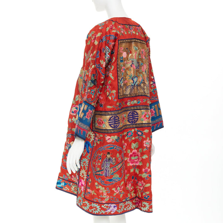 VINTAGE red gold Traditional Chinese motif embroidery brocade silk coat