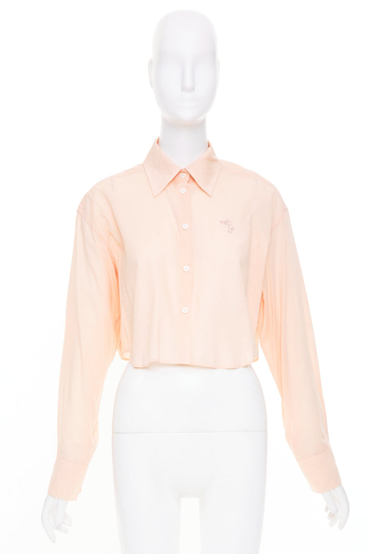 ACNE STUDIOS 2023 Shirt Logo Embroidery peach cotton cropped shirt FR34 XS