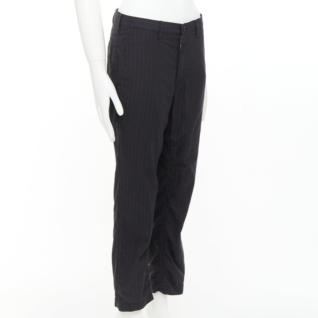COMME DES GARCONS Homme Deux black wooly pinstripe cropped pants S