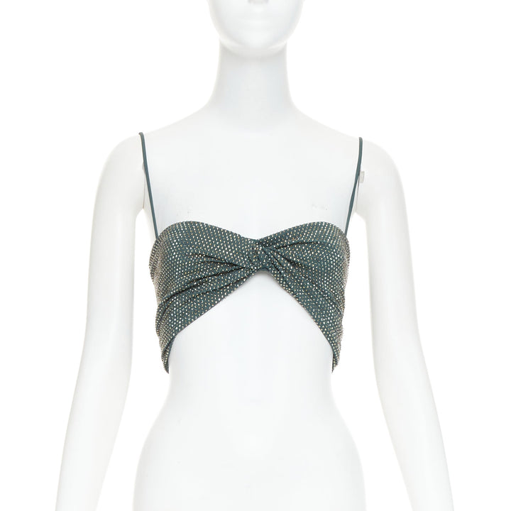 ALEXANDRE VAUTHIER Sage green strass crystal encrusted twist cropped top