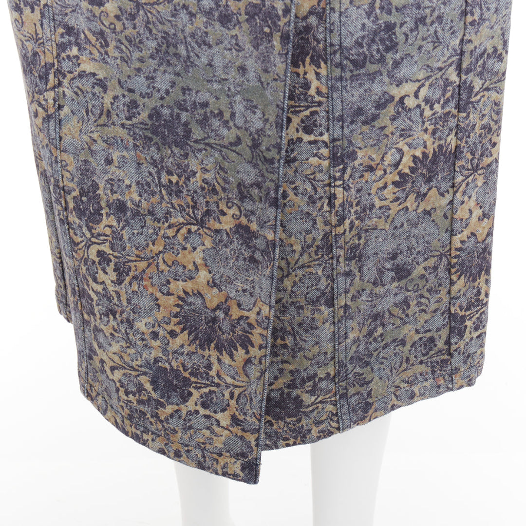DIOR Brocart blue beige floral brocade denim knee skirt FR36 S