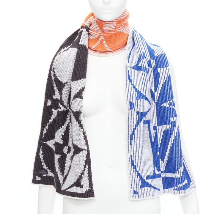 LOUIS VUITTON 2022 orange blue black LV flower colorblocked intarsia scarf