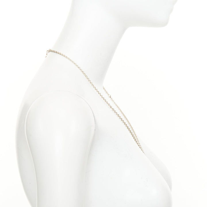 CHANEL G25A pale gold interlocking CC logo pearl hand fan pendant necklace