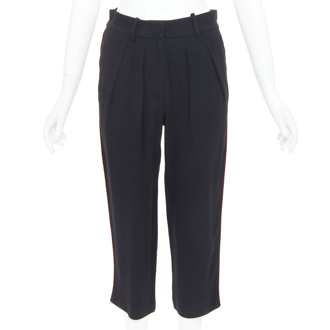 ISABEL MARANT black red piping pleated straight cut capri pants FR36 S
