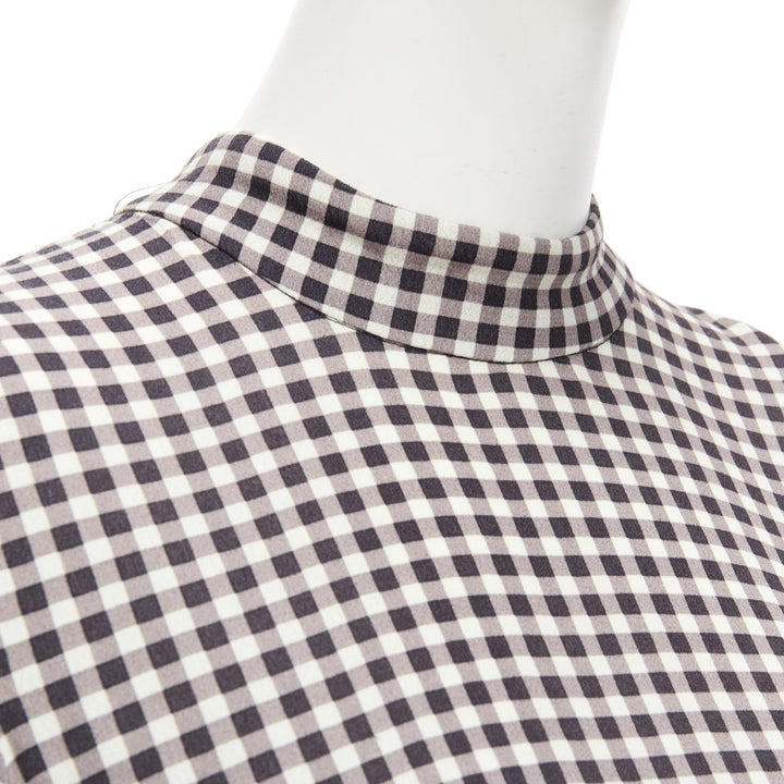 GANNI black white checkerboard print high neck half sleeve knee dress FR36 S