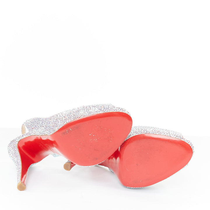 CHRISTIAN LOUBOUTIN Very Prive Strass 120 silver crystal slingback pump EU37.5