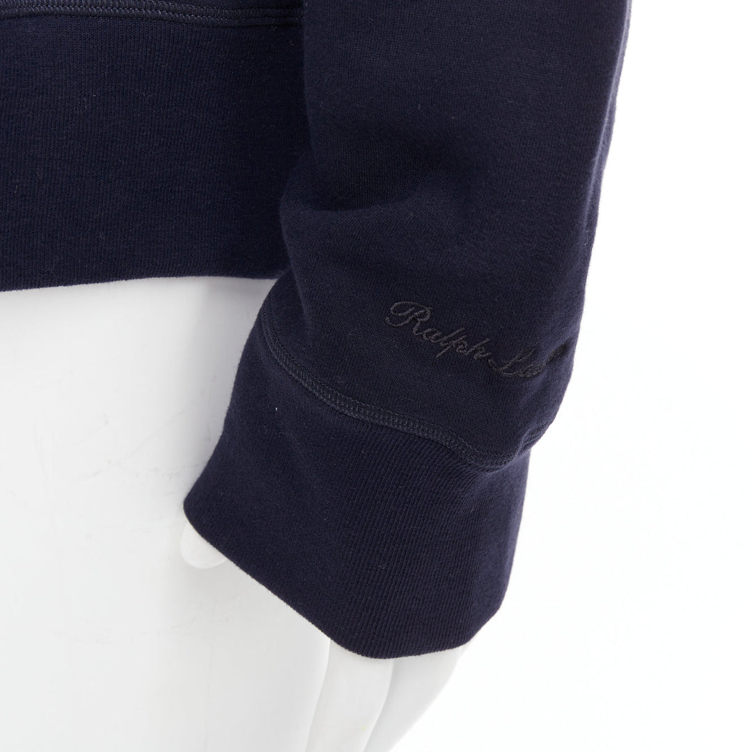 RALPH LAUREN Purple Label navy cotton horse embroidered hoodie XL