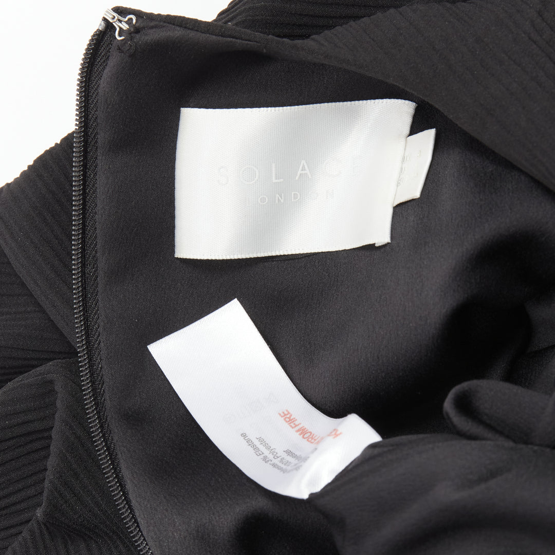 SOLACE LONDON Lulu black structural contrasting pleat satin hem boxy dress UK8 S