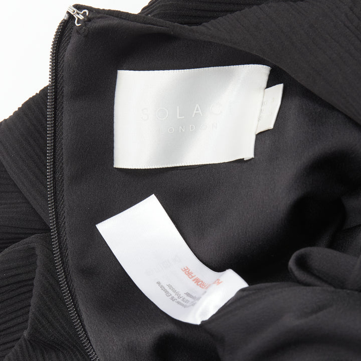 SOLACE LONDON Lulu black structural contrasting pleat satin hem boxy dress UK8 S