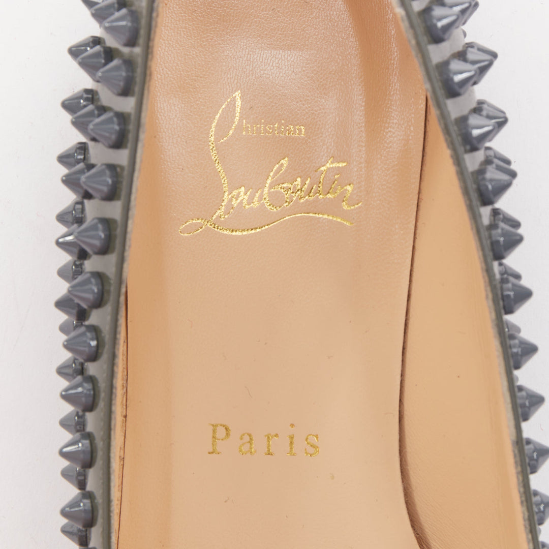 CHRISTIAN LOUBOUTIN Pigalle Spikes Flat grey patent studded ballet flats EU37.5