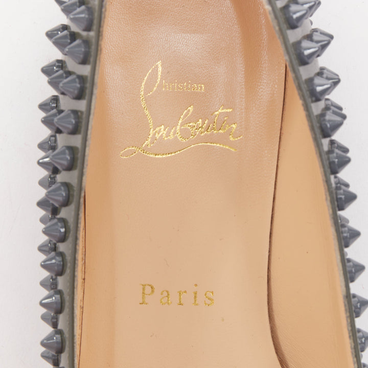CHRISTIAN LOUBOUTIN Pigalle Spikes Flat grey patent studded ballet flats EU37.5