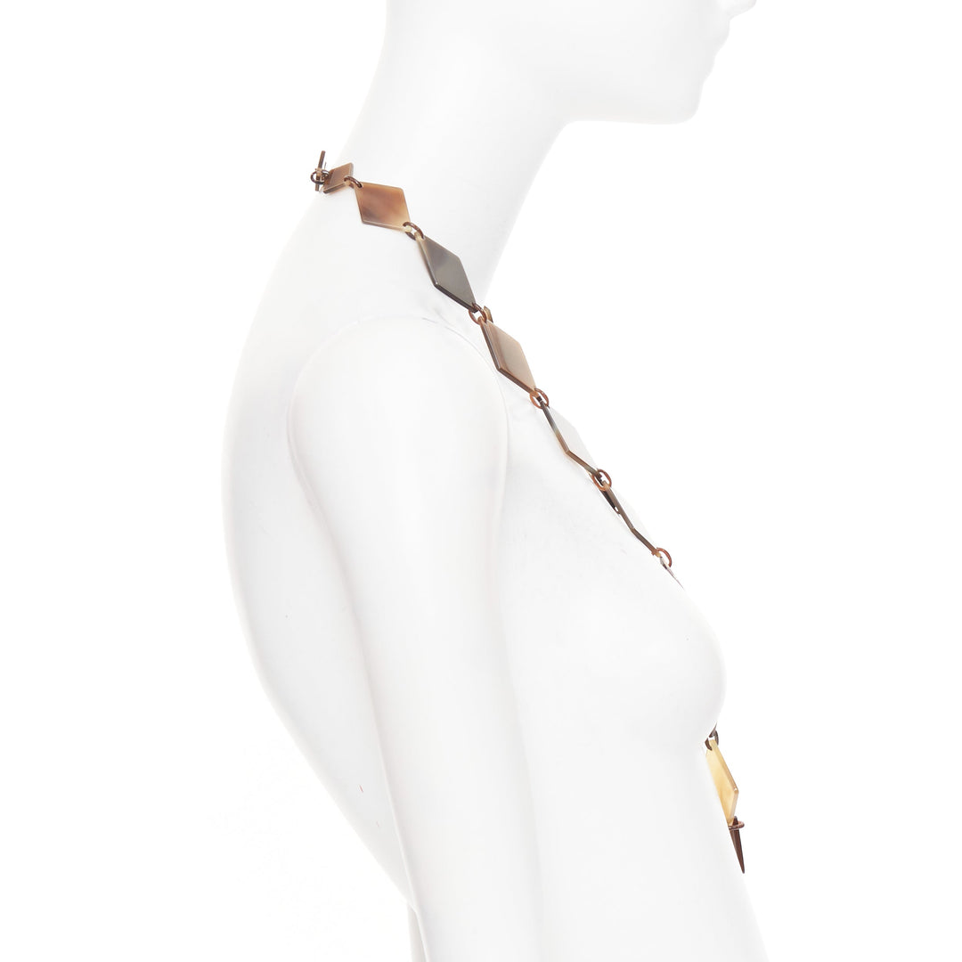 HERMES Lena Buffalo Horn 925 sterling silver diamond shape sautoir necklace