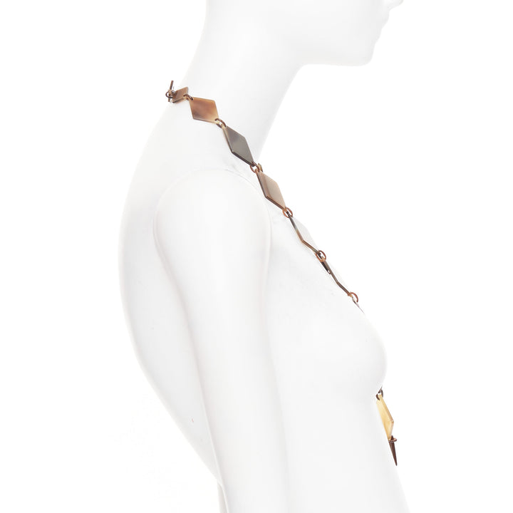 HERMES Lena Buffalo Horn 925 sterling silver diamond shape sautoir necklace