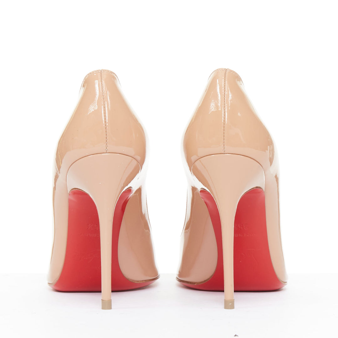 CHRISTIAN LOUBOUTIN Pigalle 100 nude patent leather pointy low vamp pumps EU35.5