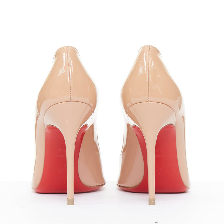 CHRISTIAN LOUBOUTIN Pigalle 100 nude patent leather pointy low vamp pumps EU35.5