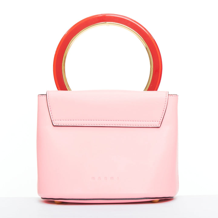 MARNI Pannier red resin handle pink leather flap crossbody bag