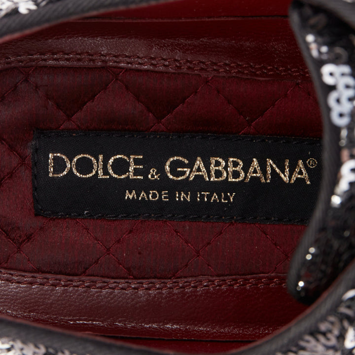 DOLCE GABBANA silver black speckled pailette sequin derby loafer shoes UK9 EU43