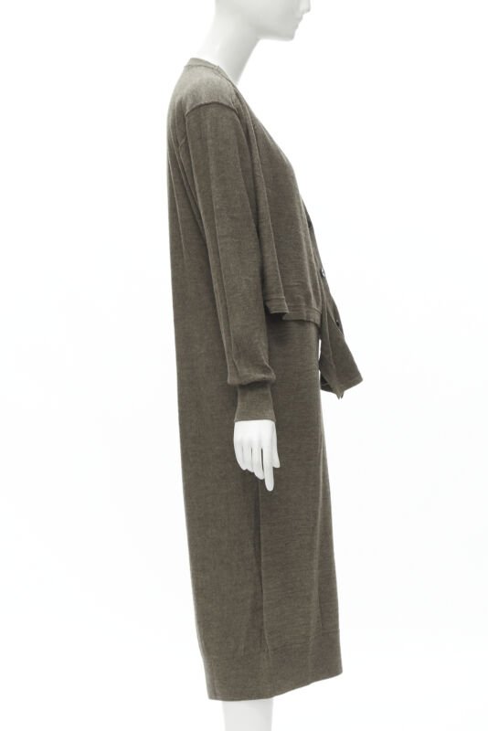 LEMAIRE brown merino wool blend tie front cardigan sweater dress XS