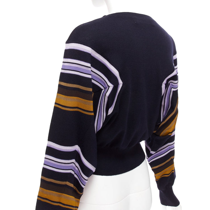 MARNI navy multicolour virgin wool blend geometric batwing sweater IT38 XS