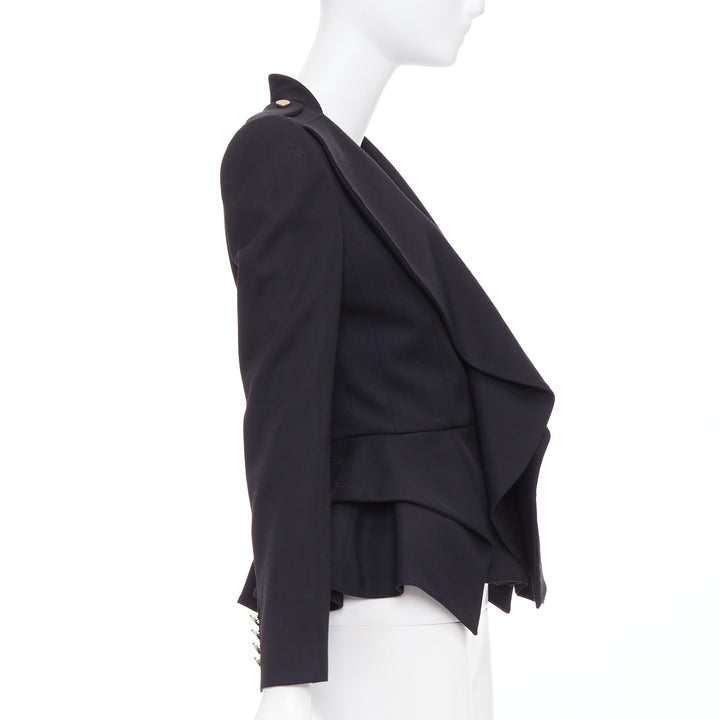 ALEXANDER MCQUEEN 2019 Sarah Burton black wool ruffle peplum blazer IT36 XXS