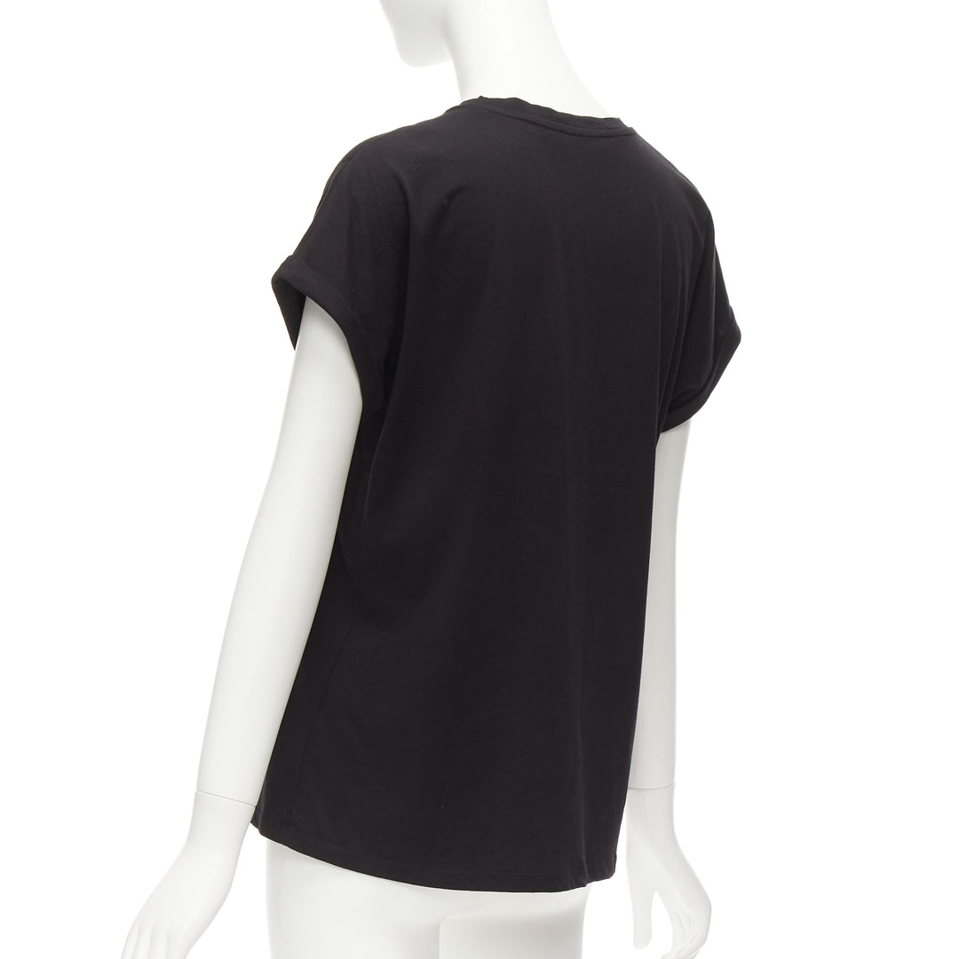 BALMAIN black white cotton crest logo crew neck cap sleeves tshirt FR34 XS
