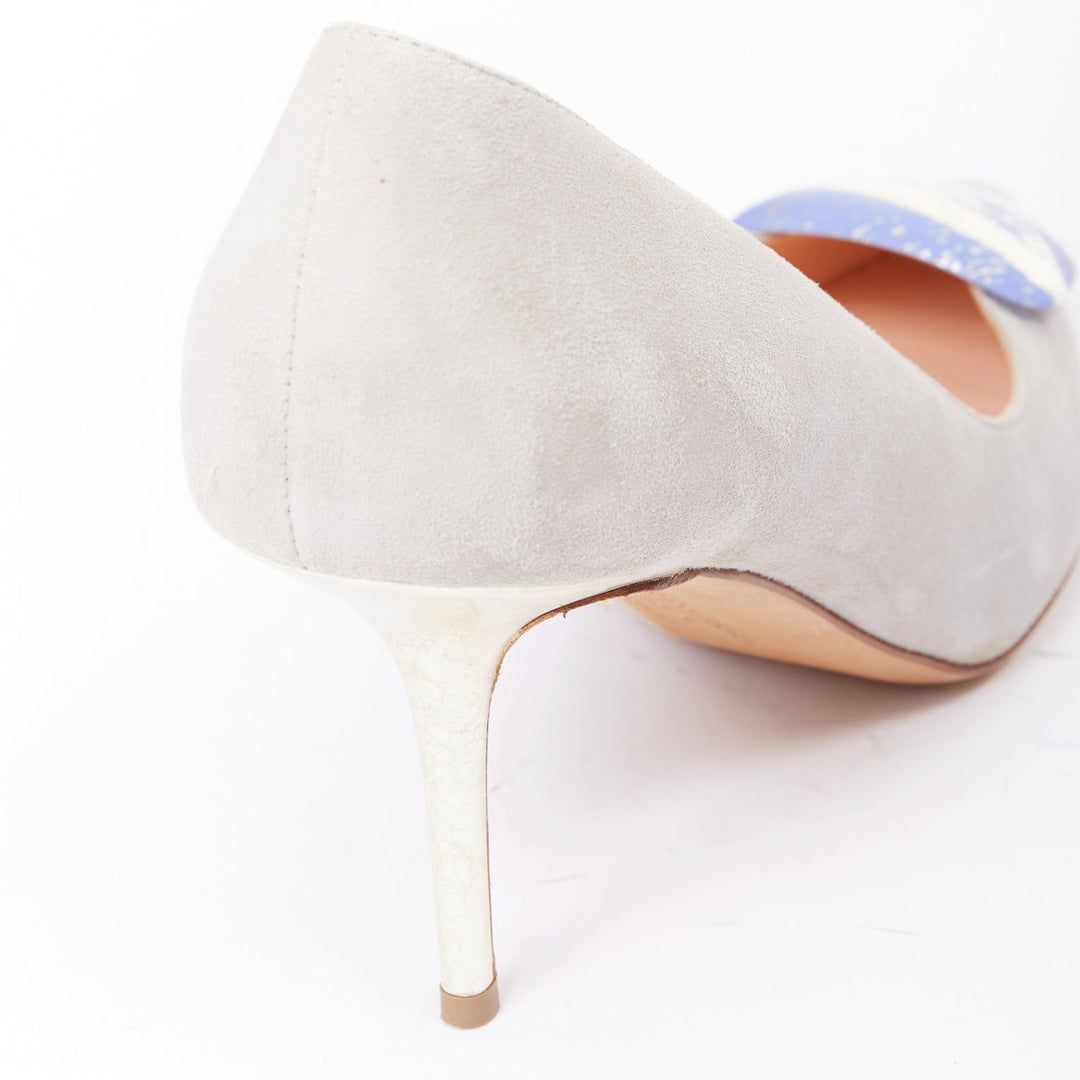 RUPERT SANDERSON New Nada grey suede purple Arty buckle pumps EU38