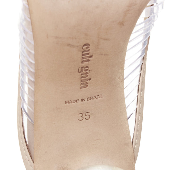 CULT GAIA Alia clear PVC bauble heel vinyl nude leather trim mules EU35