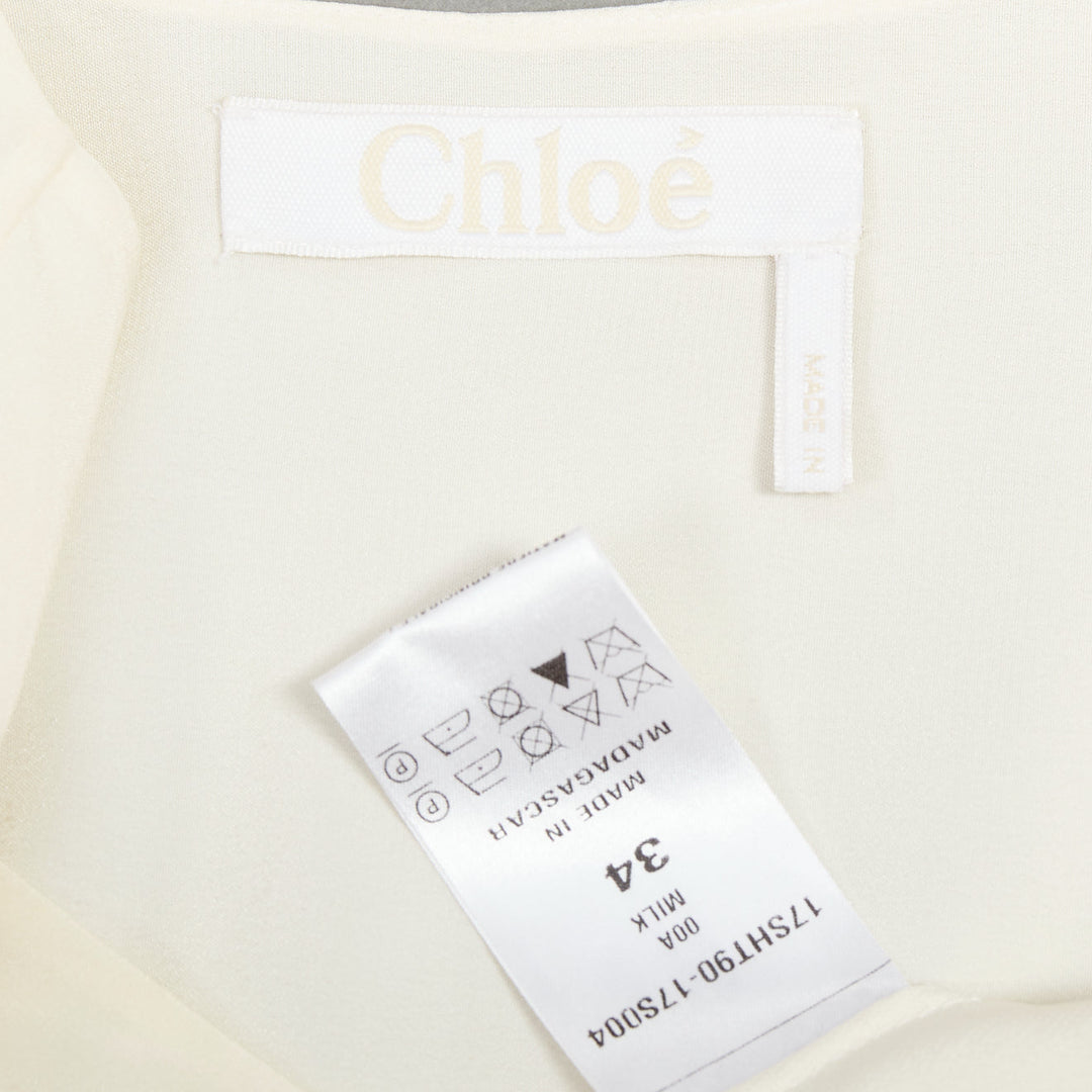 CHLOE milk cream 100% silk cotton lace eyelet trim peasant blouse FR34 XS