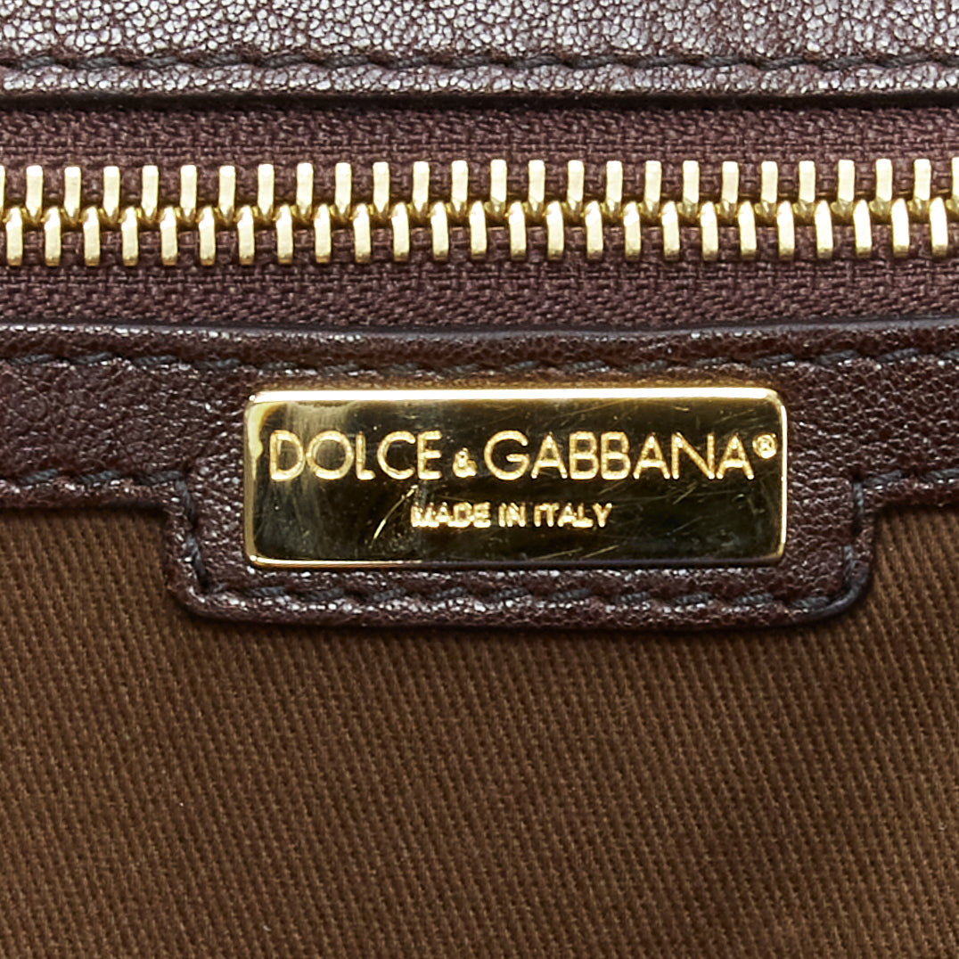 DOLCE GABBANA Sicily brown leopard print scaled leather satchel bag