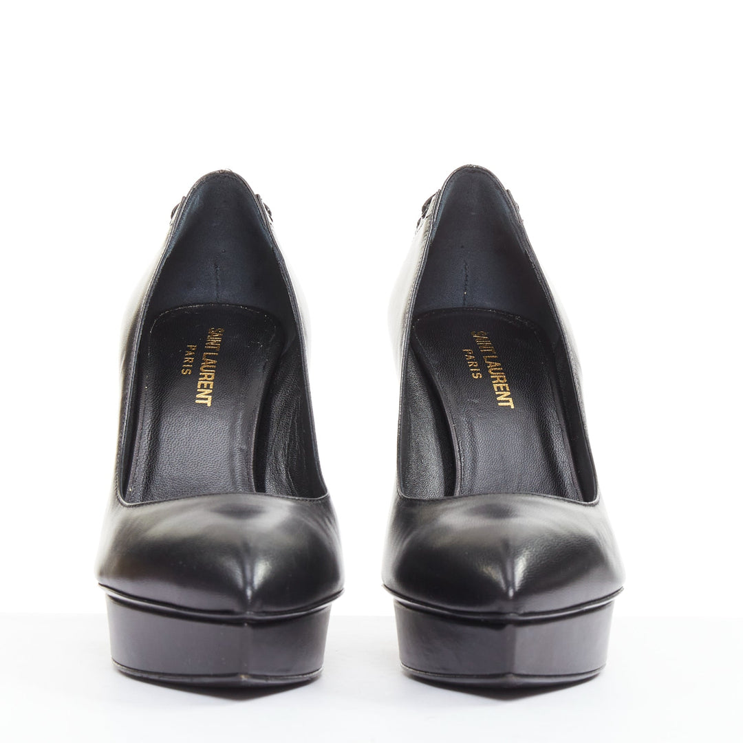 SAINT LAURENT Janis 80 black leather corset lace heel platform pumps EU37.5