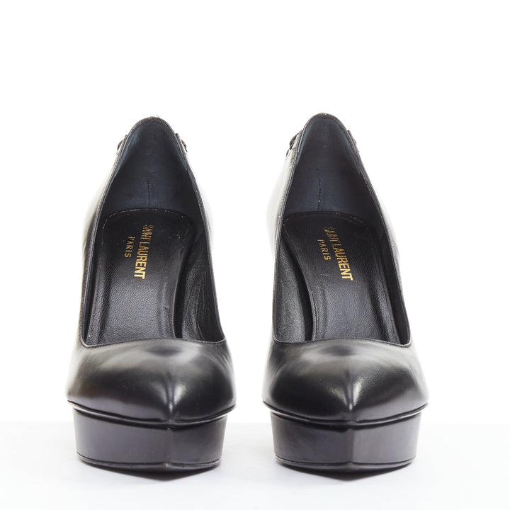 SAINT LAURENT Janis 80 black leather corset lace heel platform pumps EU37.5