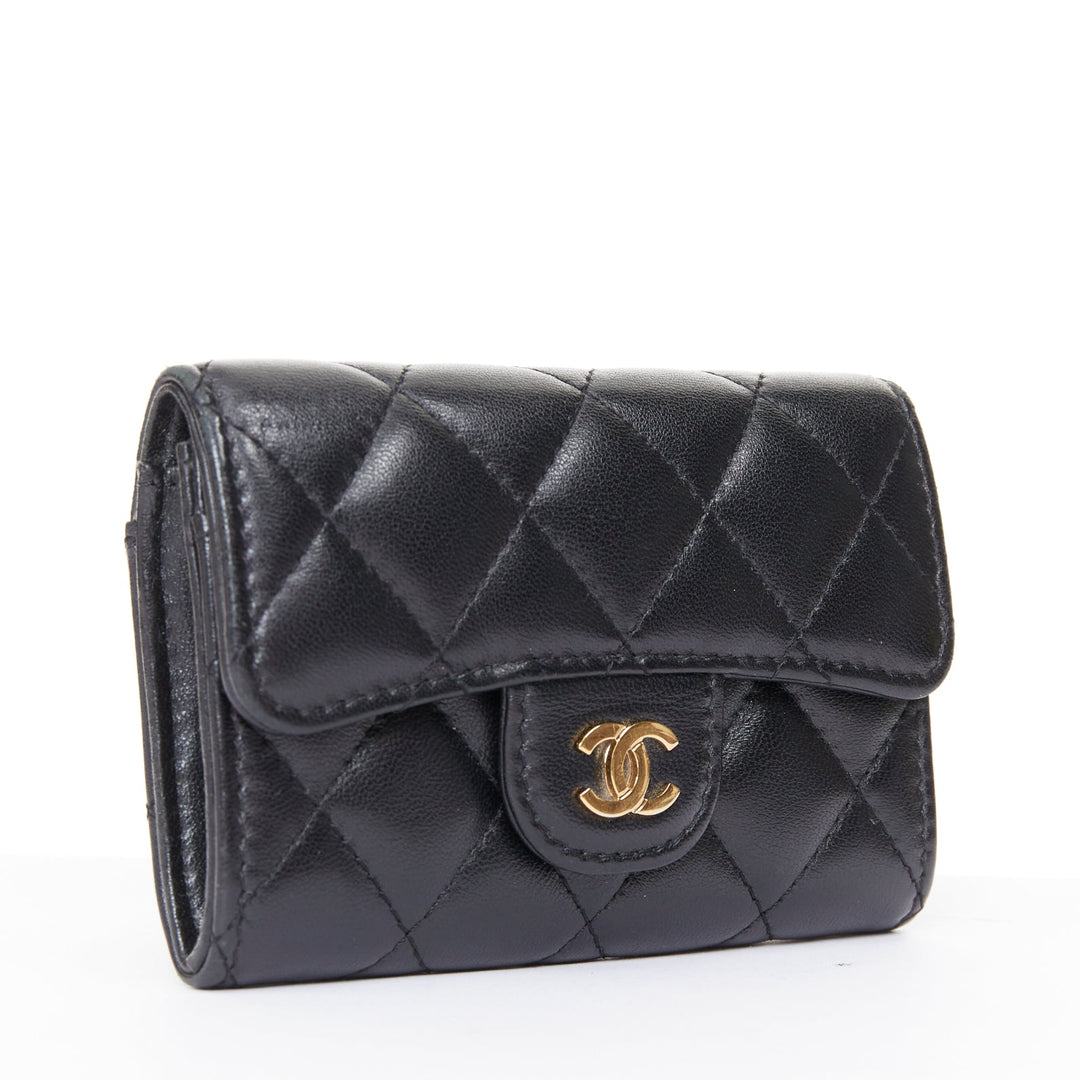 CHANEL Classic Flap Card Holder gold black quilted lambskin wallet cardholder