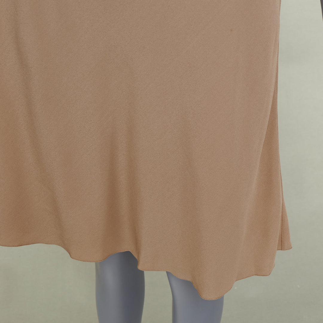 HERMES 100% silk nude spaghetti strap plunging mini slip lining dress FR40 L