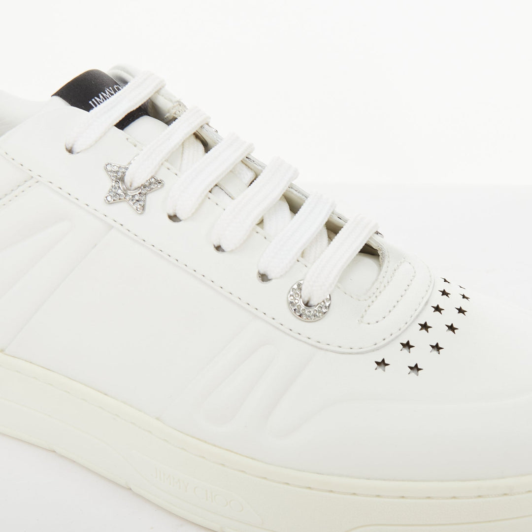JIMMY CHOO Hawaii Crystal low top calf leather platform white sneakers EU39