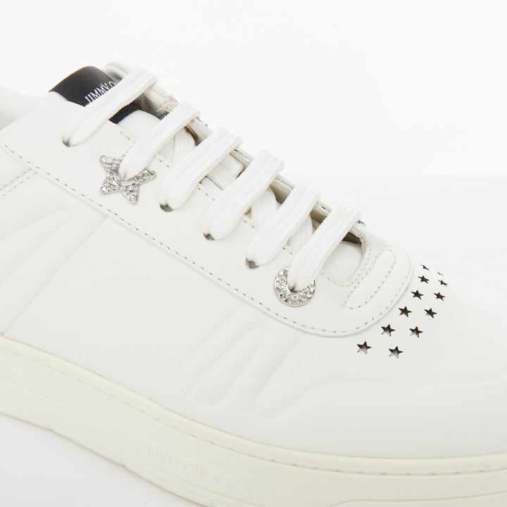JIMMY CHOO Hawaii Crystal low top calf leather platform white sneakers EU39