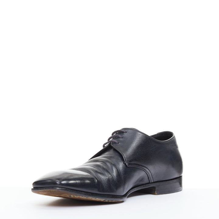 PRADA black leather square toe lace brogue shoes UK6.5 EU40.5