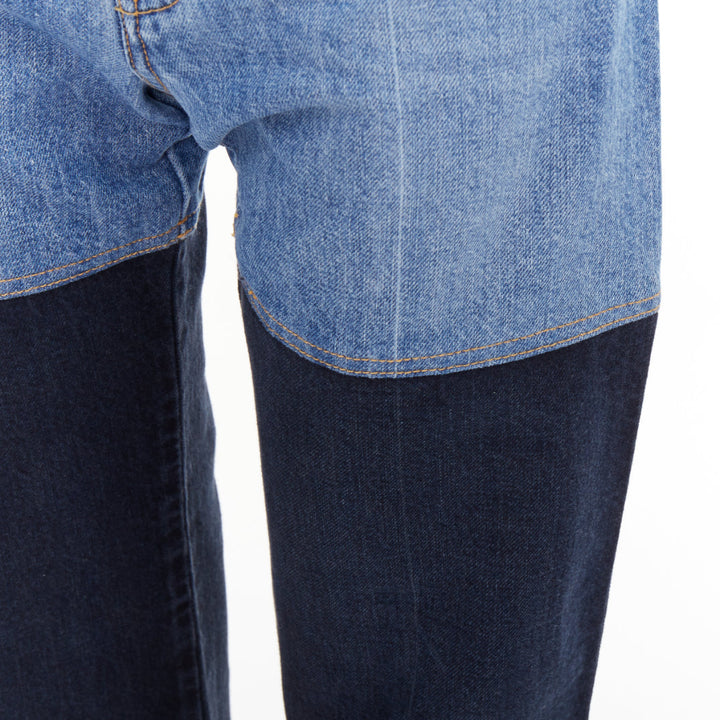 PETER DO 2021 two-tone blue denim high waist fray straight jeans FR36 S