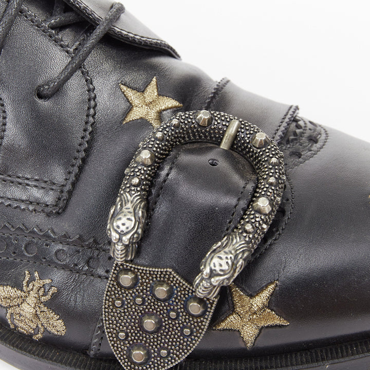 GUCCI 2018 Runway Queercore bee star embroidery leather brogue boot EU39.5 UK6.5