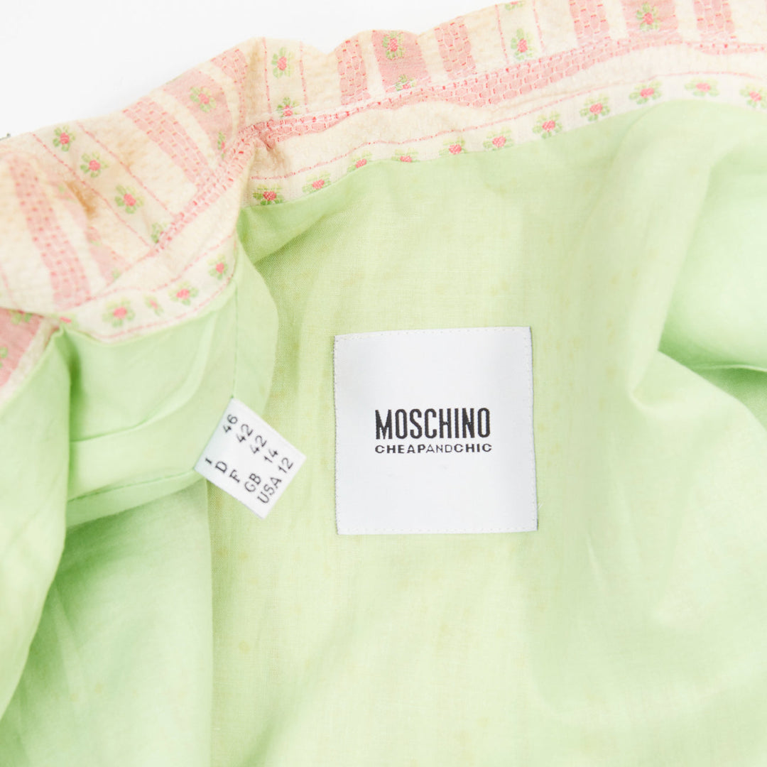 MOSCHINO Cheap and Chic pink beige striped floral trim cotton long coat IT46 XL