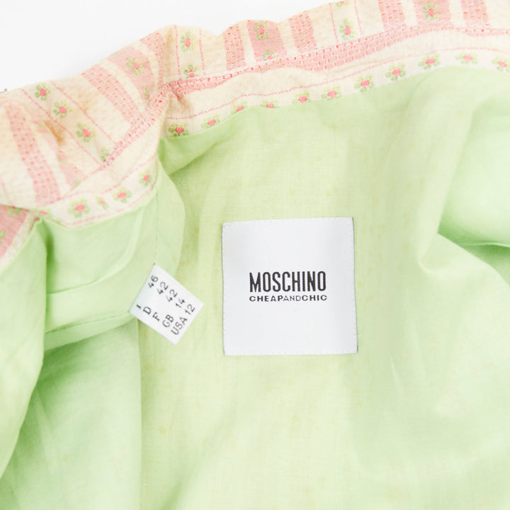 MOSCHINO Cheap and Chic pink beige striped floral trim cotton long coat IT46 XL
