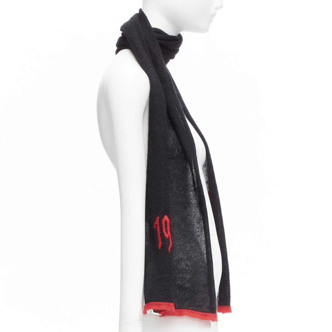 CHRISTIAN DIOR Galliano Vintage red gothic 1947 punk logo black mohair scarf