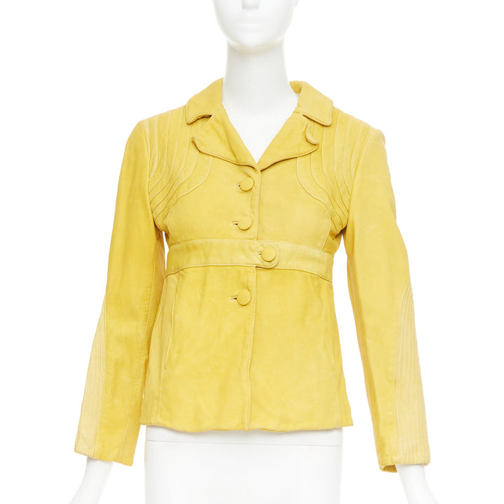 MARNI mustard yellow piped leather empire waist jacket IT38 XS