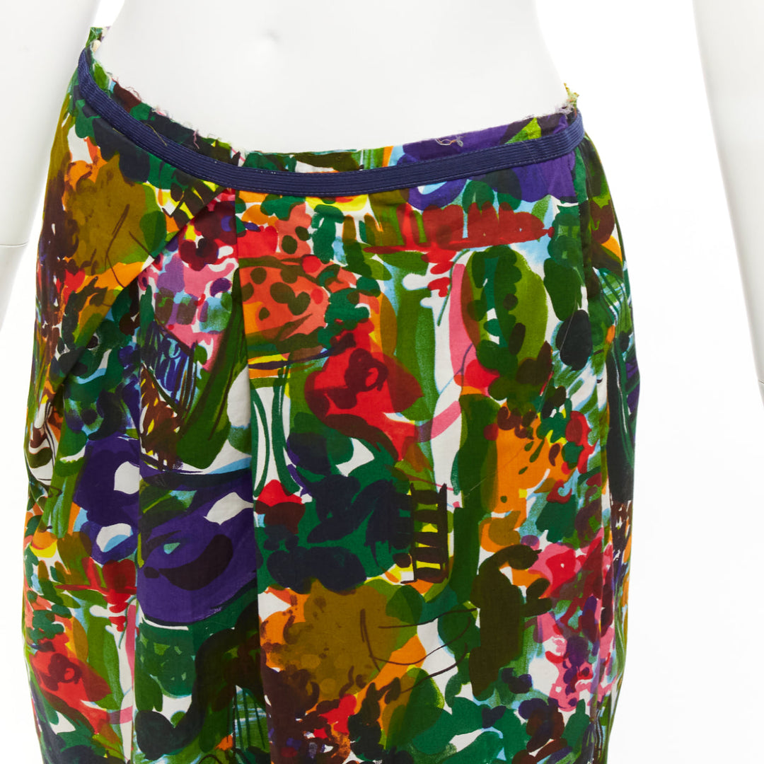 MARNI purple multicolor floral cotton inverted pleat front knee skirt IT38 XS