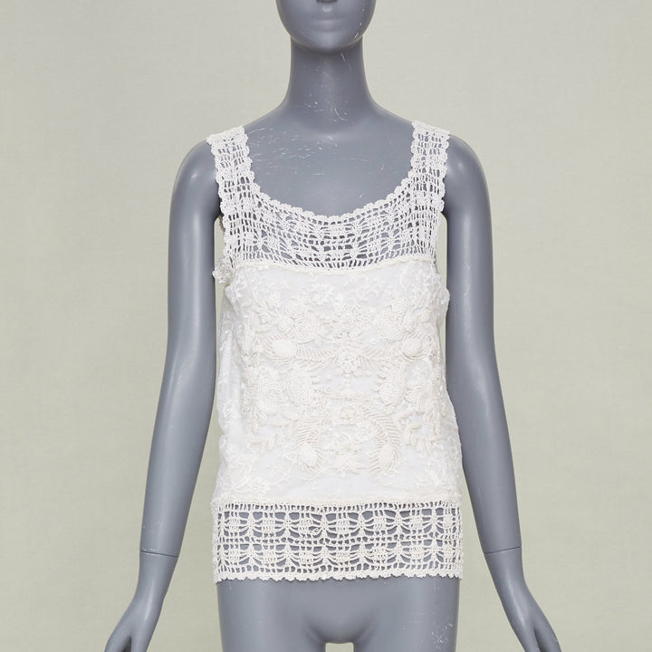 ADAM JONES 2000s floral openwork lace applique beige crochet knit tank M